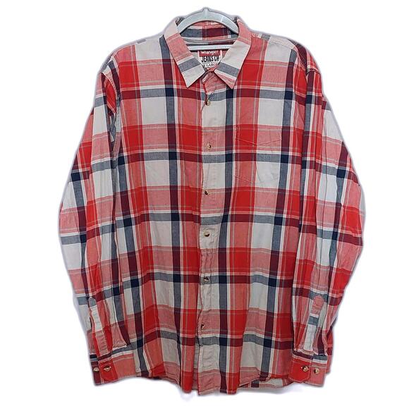 EUC WRANGLER COTTON PLAID LONG‎ SLEEVE BUTTON DOWN SHIRT MENS XL - Picture 1 of 7